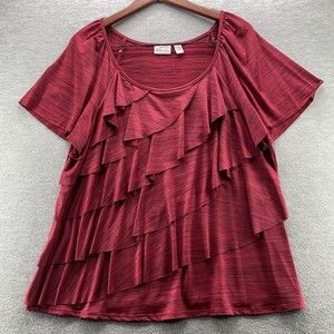 Kim Rogers Women Red Ruffle Tiered Short Sleeve Top Size 1X